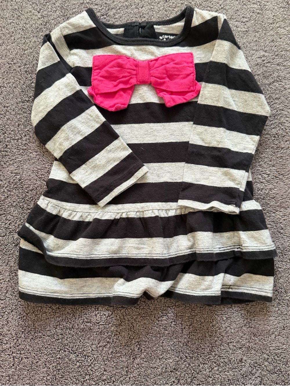 Carter's Black and Cream Striped Peplum Top with Pink Bow Accent